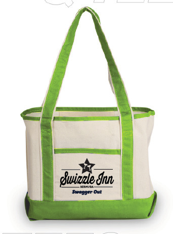 Swizzle Inn canvas tote with lime green trim